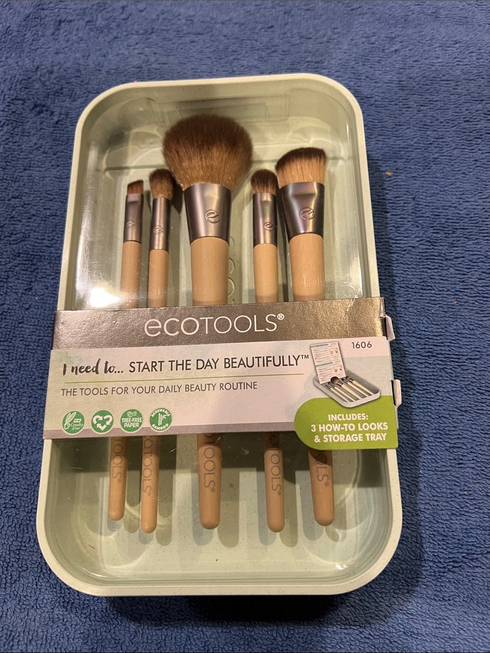 ecotools Bamboo Handle Makeup Brush Set with Brown Bristles and Silver Ferrules
